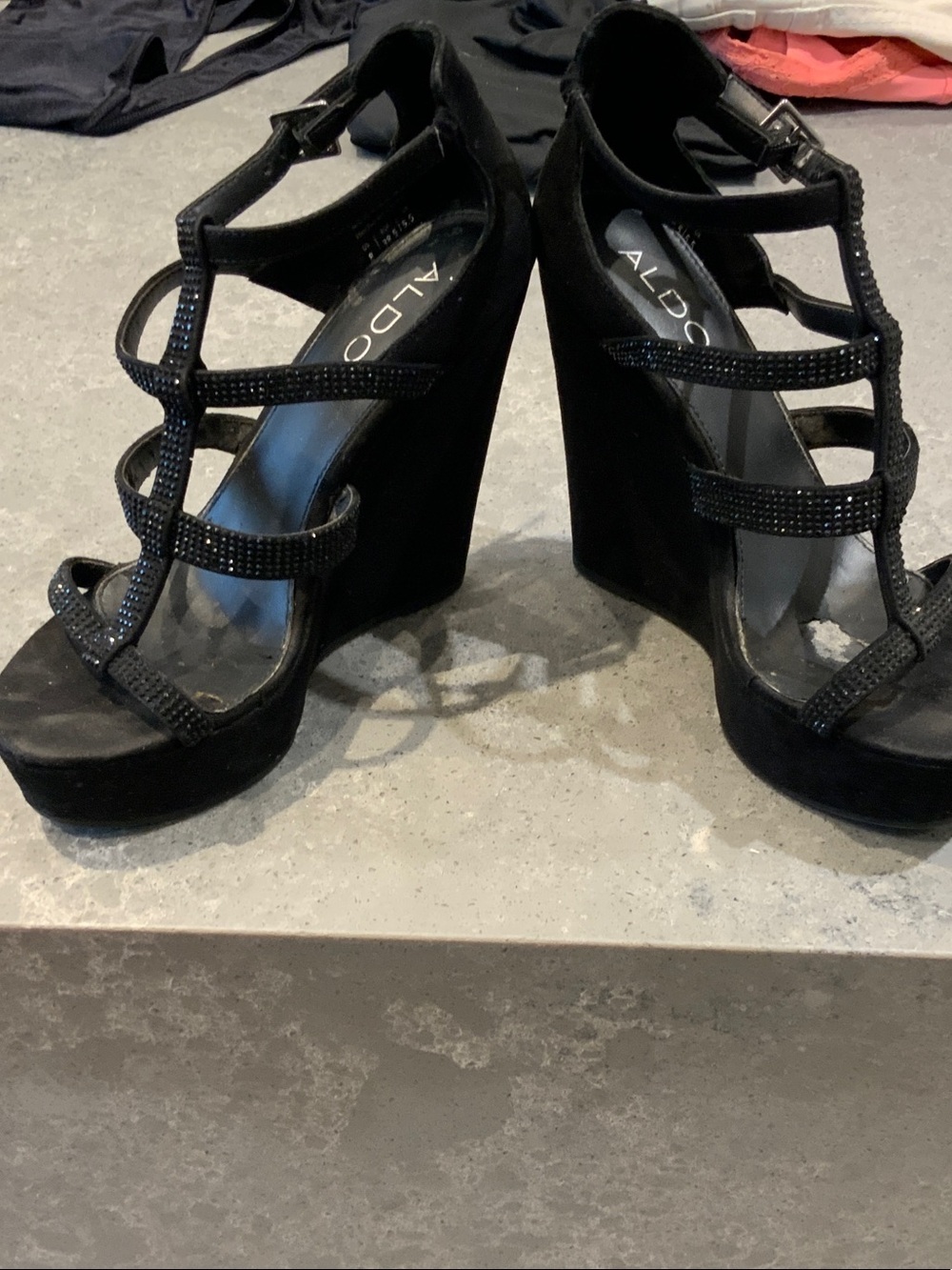 ALDO Black Beaded Strappy Platform Wedge Sandals - Picture 5 of 5
